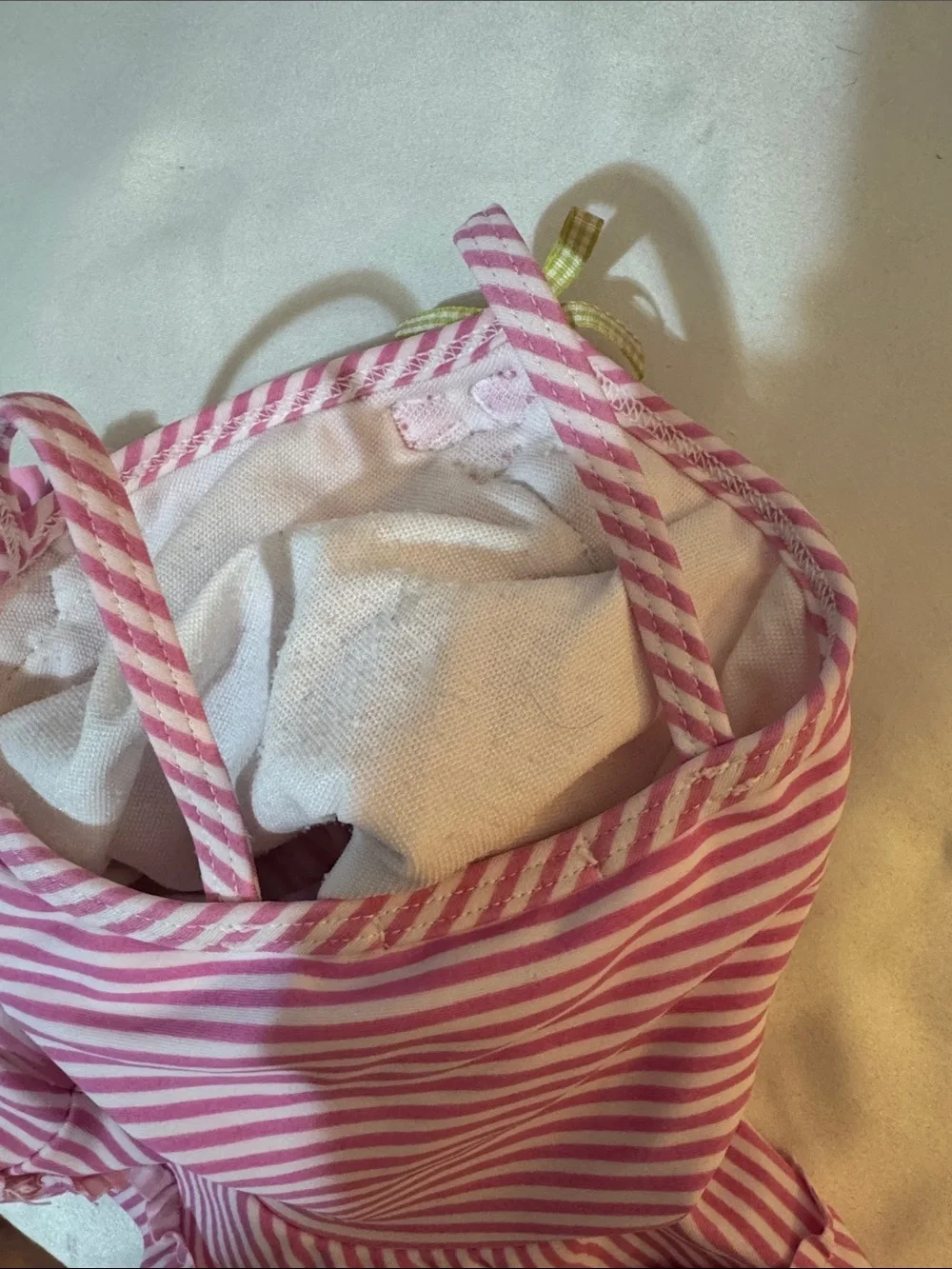 Kate Mack Pink and White Striped Ruffle Tankini with Floral Appliques